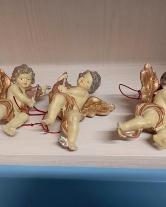 Set 3 angeli di natale da appendere in resina vint