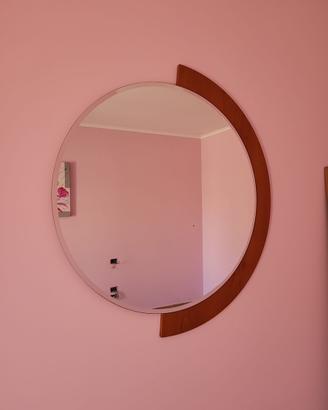 Specchio Tondo Moderno con Dettaglio in Legno