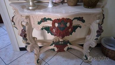 consolle legno massello lavorata e dipinta a mano