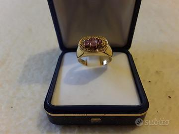 Anello anni 60 in oro con ametiste e brillantini