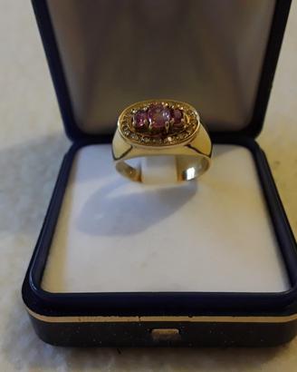 Anello anni 60 in oro con ametiste e brillantini