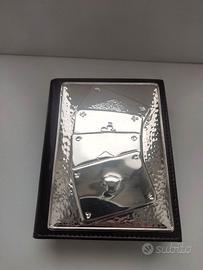Cofanetto porta carte da gioco in pelle e argento