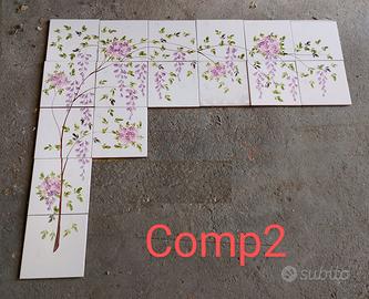 Metroquadro,piastrelle decorate mano"Glicine",1995