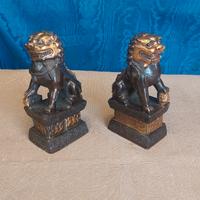 Coppia Sculture Cani Foo Arte Cinese In Bronzo Pat
