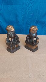 Coppia Sculture Cani Foo Arte Cinese In Bronzo Pat