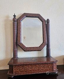 SPECCHIO DA TAVOLO ANTICO IN LEGNO 