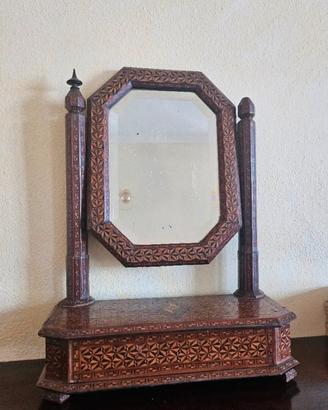 SPECCHIO DA TAVOLO ANTICO IN LEGNO 