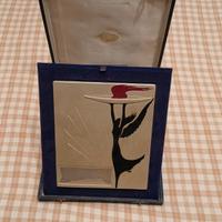 Targa metallica custodita in astuccio