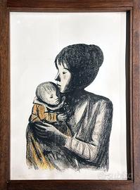 Bruno Xavier pittore quadro litografia Maternità