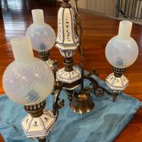 Lampadario a 3 bracci metallo e ceramica-anni ‘60