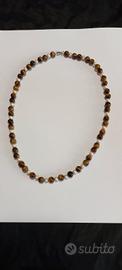 Collana unisex occhio di tigre con vere perle 