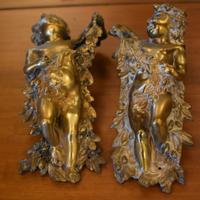 Sculture Coppia Di Antichi Putti Cherubini bronzo 