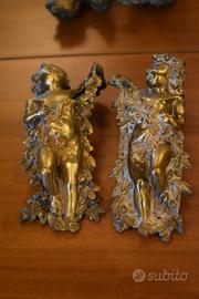 Sculture Coppia Di Antichi Putti Cherubini bronzo 