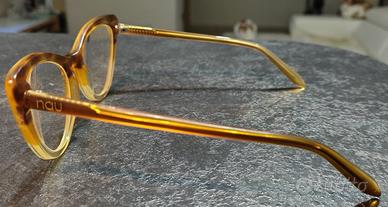 Occhiali da vista cat-eye marrone e oro