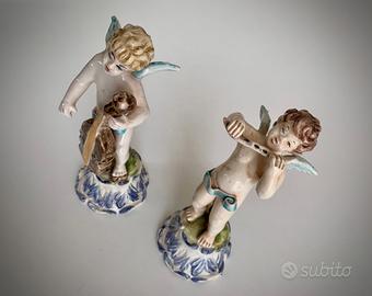 Coppia di Angeli Vintage in Porcellan Dipinta Mano