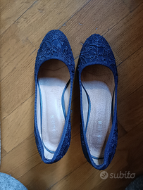 Scarpe blu donna 38 con pizzo macramè