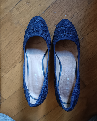 Scarpe blu donna 38 con pizzo macramè