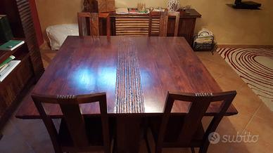 Tavolo etnico Maison Coloniale 140x140 + 4 sedie