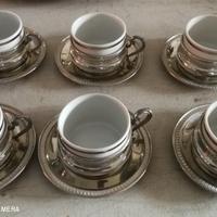 Servizio tazze te vintage porcellana e peltro