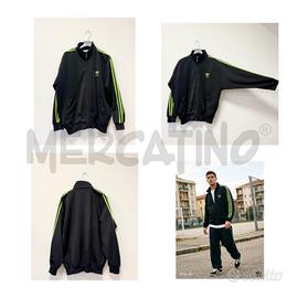 FELPA U ADIDAS VINTAGE NERA CON BANDA VERDE LIME C
