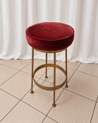 Sgabello in velluto bordeaux e metallo dorato