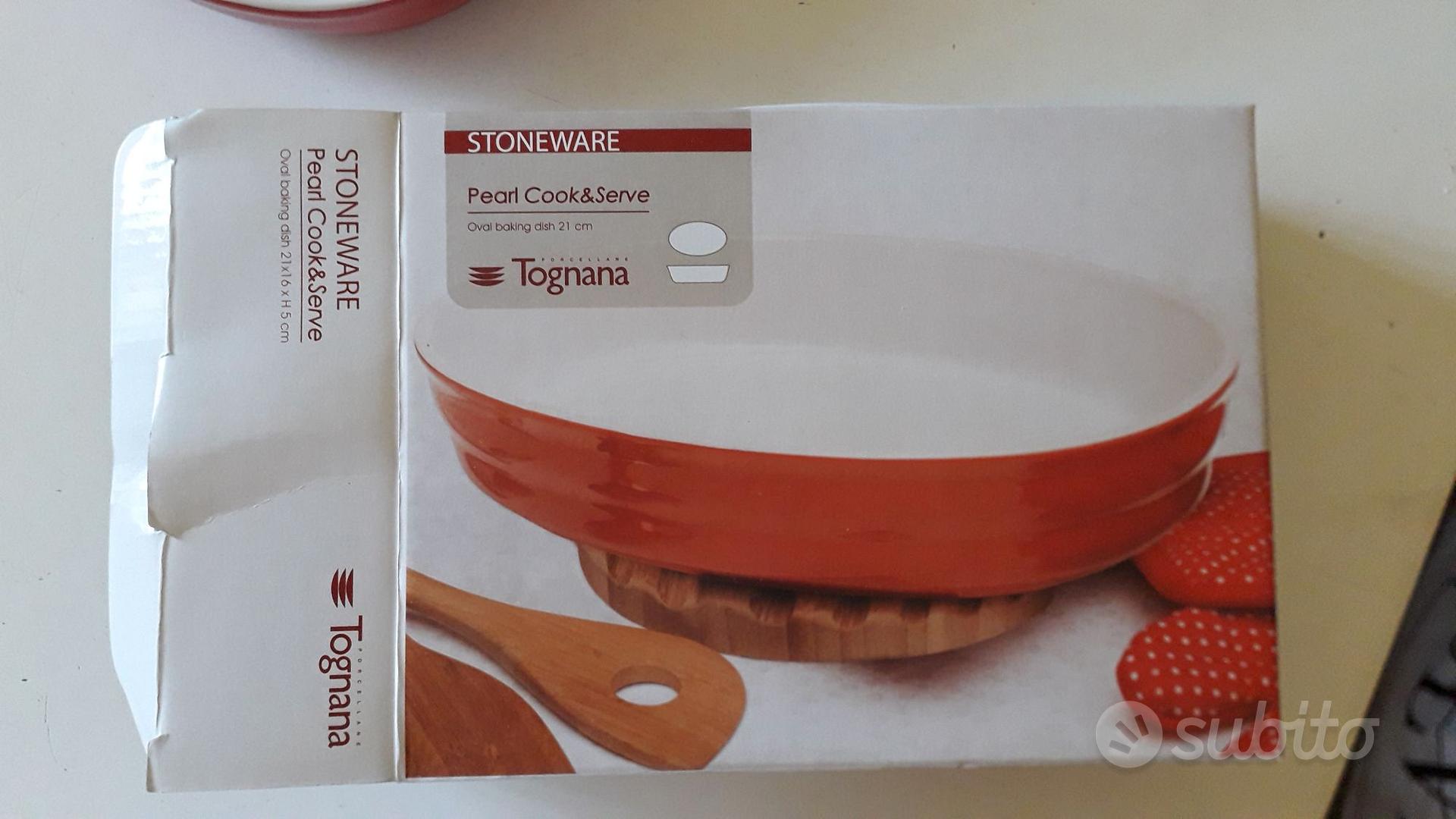 pirofila ovale in porcellana rosso-grigio Tognana