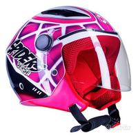 CASCO MOTO DEMI JET BAMBINO ROSA SPIDER MAN