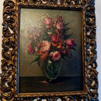 dipinto ad olio , vaso di fiori novecento