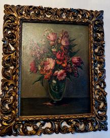 dipinto ad olio , vaso di fiori novecento