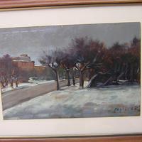 olio tavola 20x30 nevicata Ardenza Pelissier