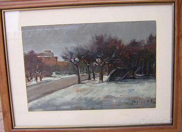 olio tavola 20x30 nevicata Ardenza Pelissier