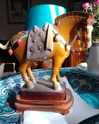  Coppia Cavalli in legno policromo