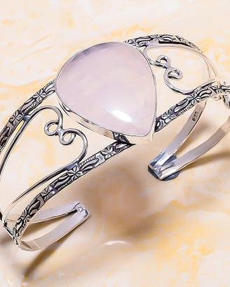 Bracciale argento 925 e goccia di vero quarzo rosa
