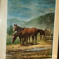 Quadro ad olio cavalli vintage