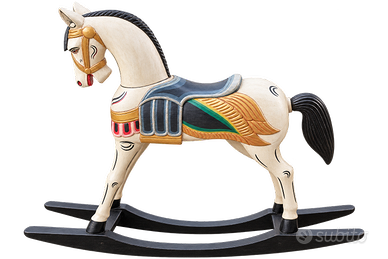 Cavallo a dondolo vintage in legno dipinto a mano