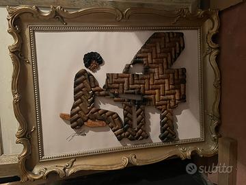 Quadro pianista tappi di sughero con cornice