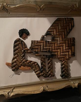 Quadro pianista tappi di sughero con cornice