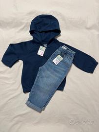 felpa + pantaloni jeans, nuovi con etichetta