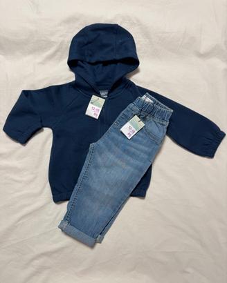 felpa + pantaloni jeans, nuovi con etichetta
