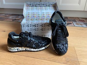 Sneaker Premiata in pelle e paillettes nero - 36