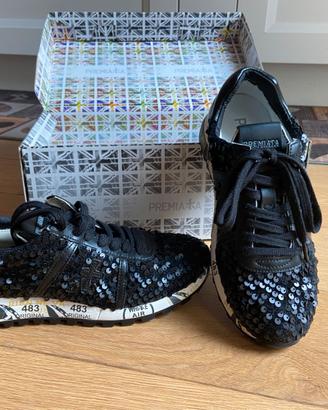 Sneaker Premiata in pelle e paillettes nero - 36
