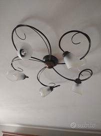 Lampadario plafoniera in ferro battuto 5 luci