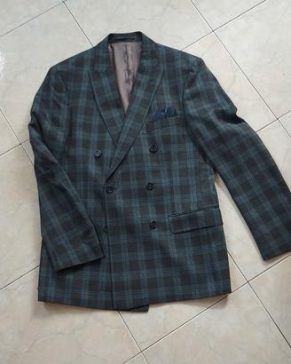 Giacca doppiopetto 48 blu grigia uomo