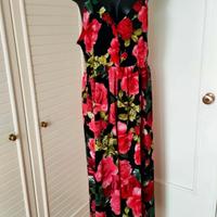 Vestito/tuta lungo floreale rosso e nero