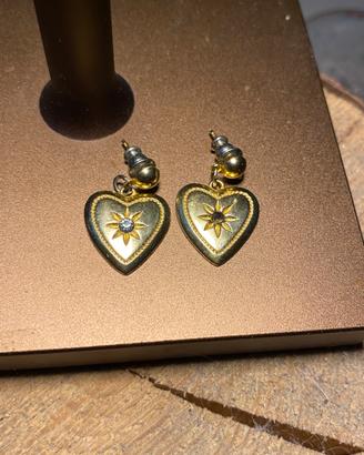 Orecchini cuore oro con stella e cristallo vintage
