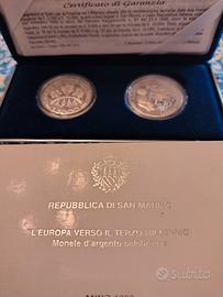 DITTICO MONETE ARGENTO S MARINO 5000 10000 L