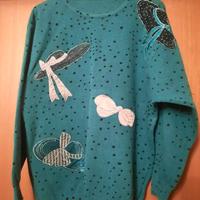 Maglione Lana Verde a Pois con Applicazioni