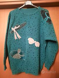 Maglione Lana Verde a Pois con Applicazioni