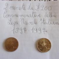 2 monete da lire 200 commemorative Lega Navale Ita