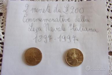 2 monete da lire 200 commemorative Lega Navale Ita